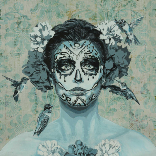 "Catrina Hummingbird" 12 X 12 Acrylic on paper Original Framed in glass