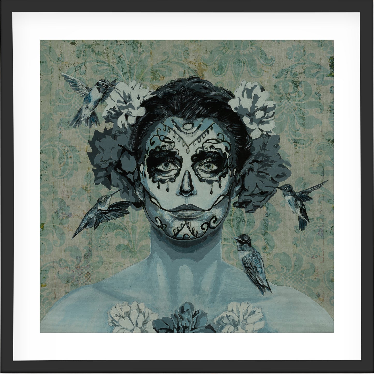 "Catrina Hummingbird" 12 x 12 acrylic original unframed