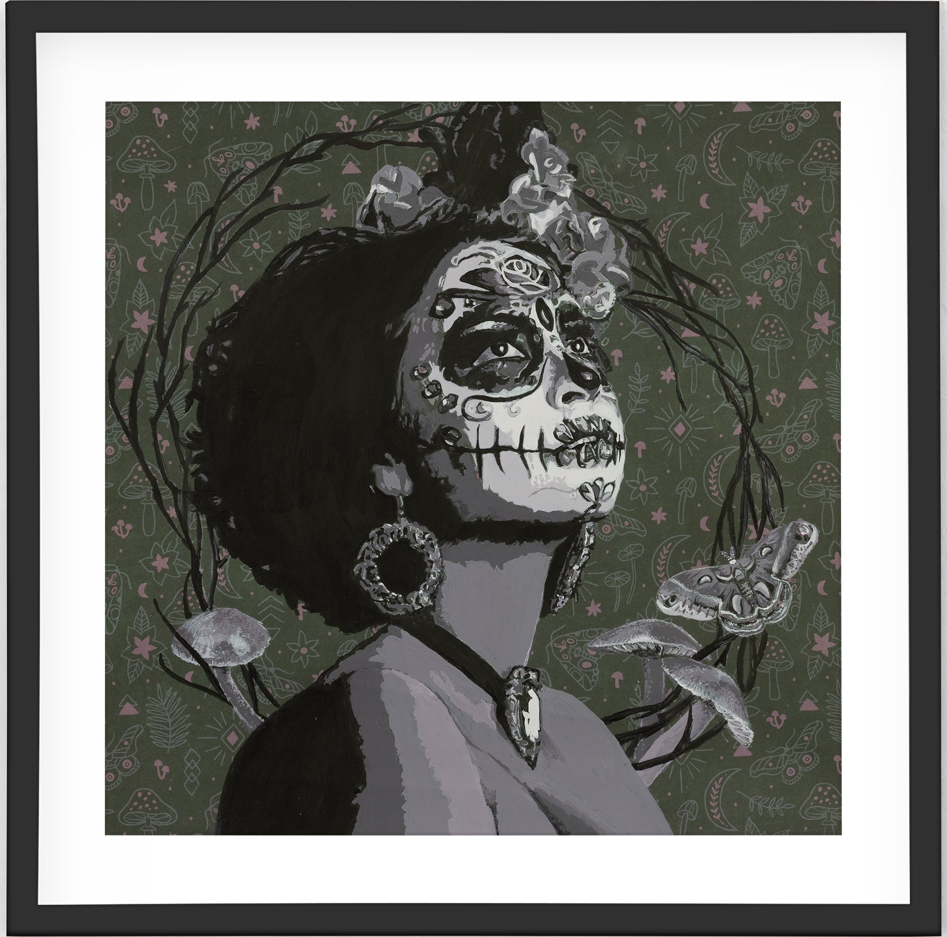 "Catrina Woodland" 12 X 12 Acrylic on paper  Original  Framed in glass