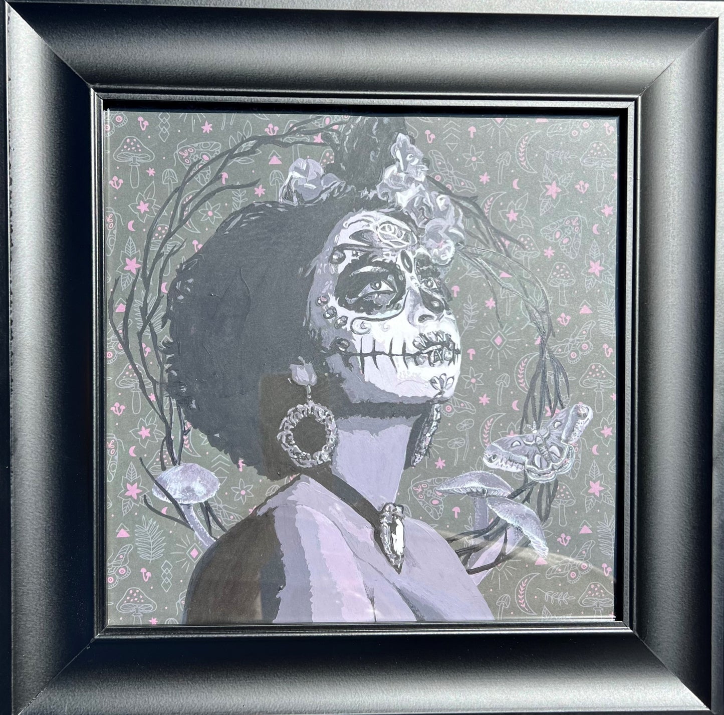 "Catrina Woodland" Framed 12 X 12 Acrylic on paper Original Framed in glass