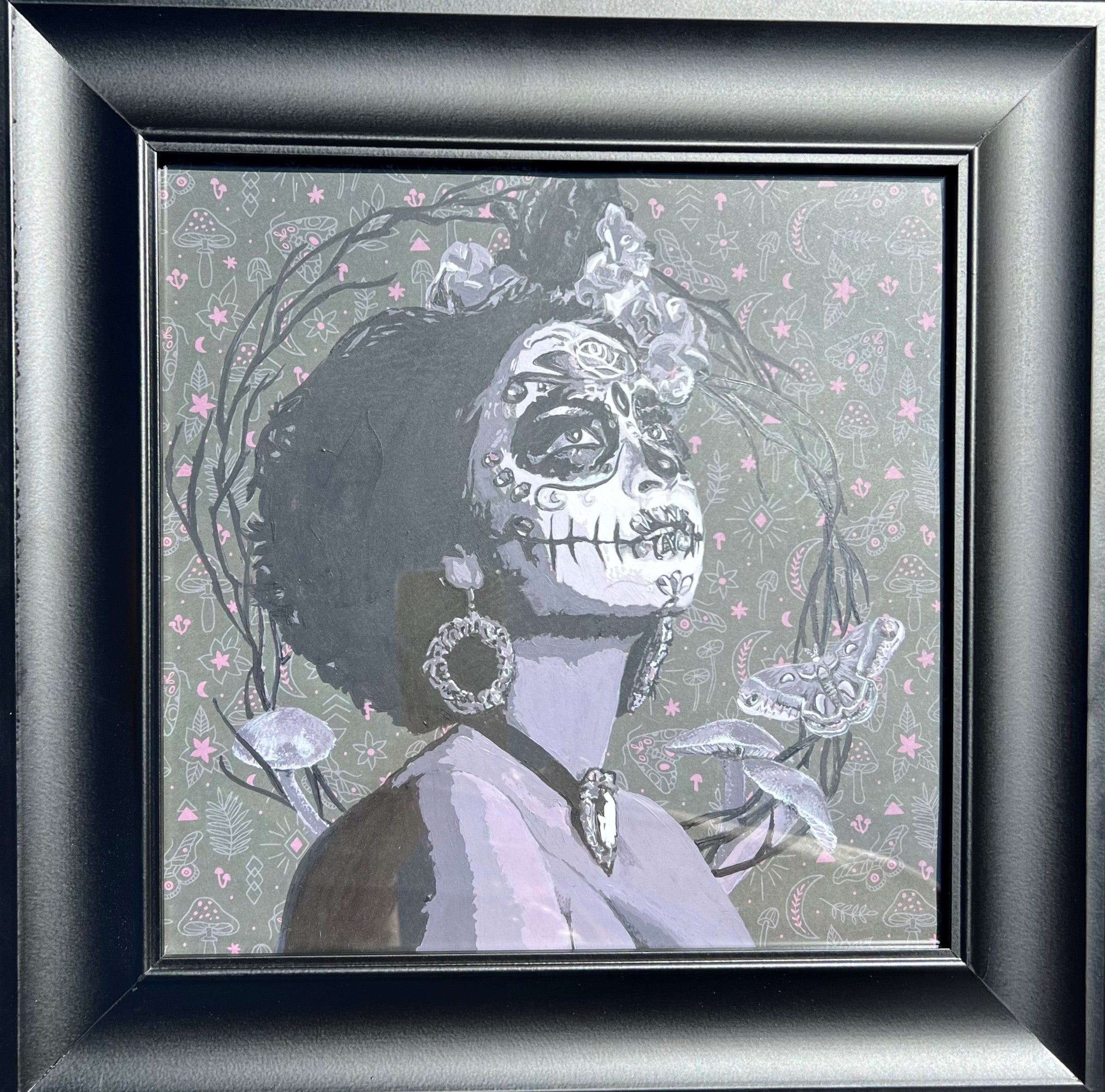 "Catrina Woodland" 12 X 12 Acrylic on paper  Original  Framed in glass
