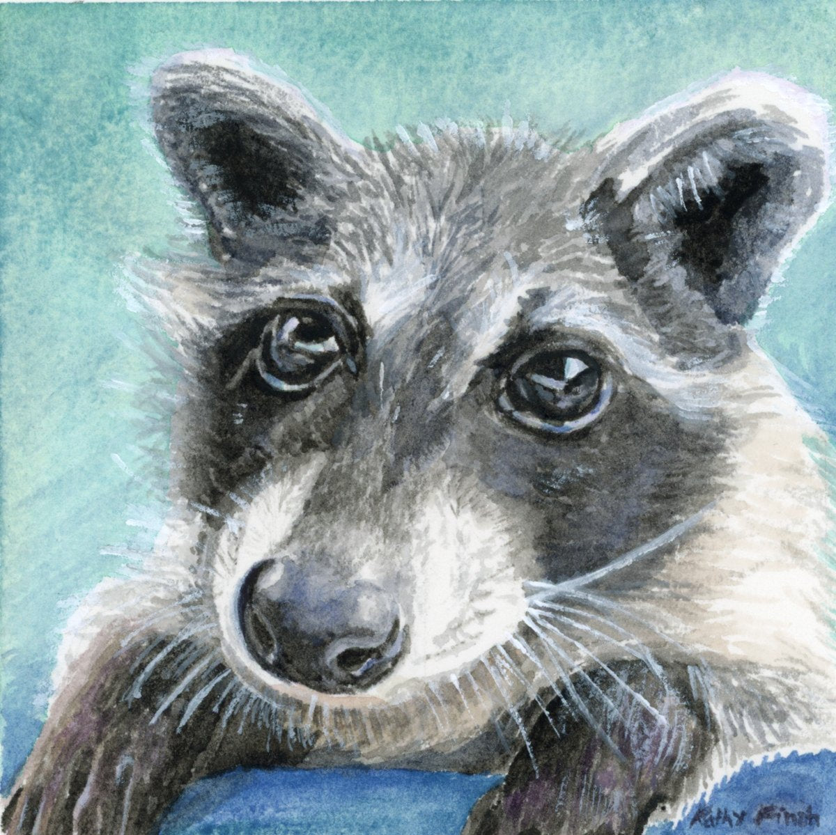 Racky Rackon Rocky the Raccoon 4x4 Original – Kathy Finch Fine Art